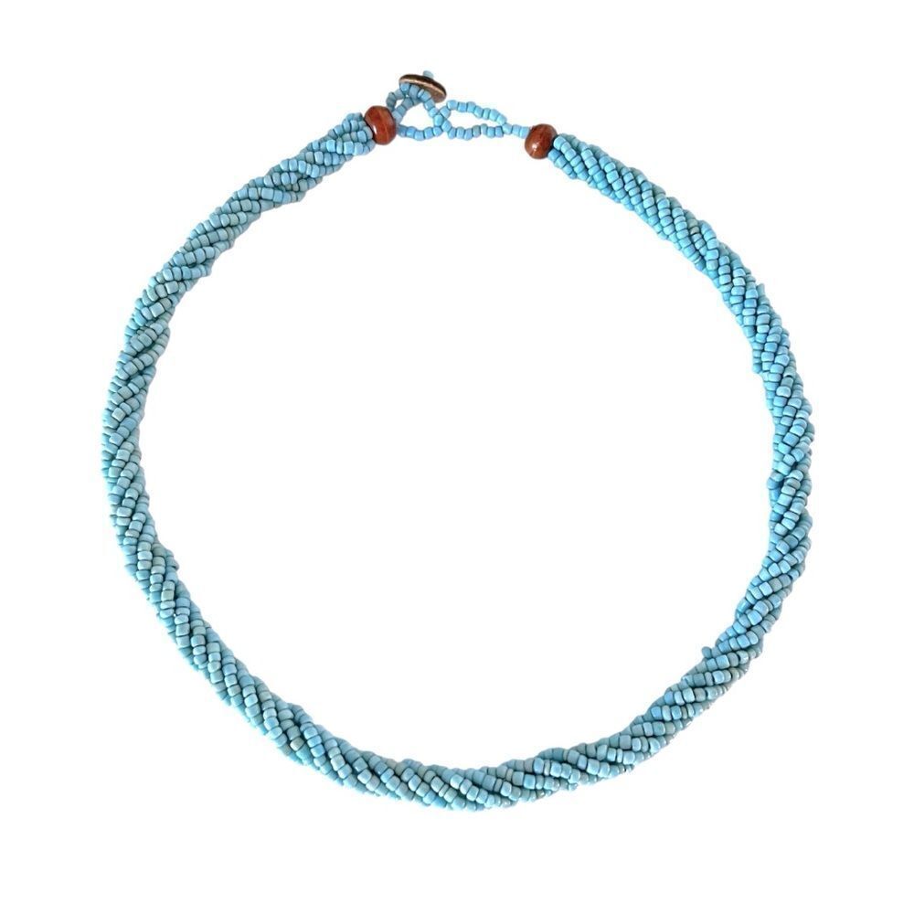 Blue Beaded Rope Twist Necklace